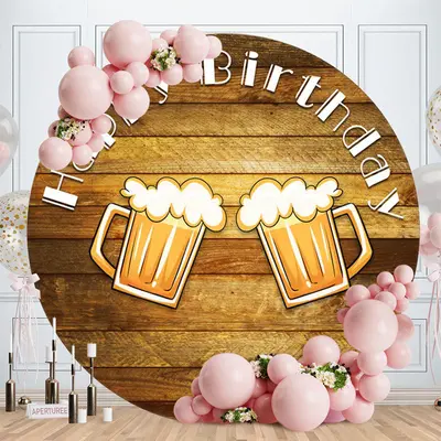 Aperturee Circle Cheers To Happy Birthday Party Wooden Backdrop