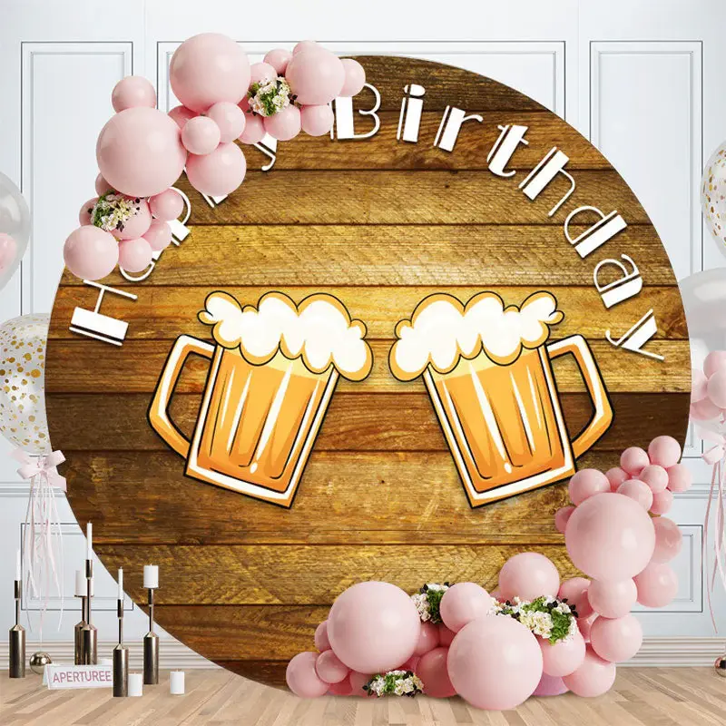 Aperturee Circle Cheers To Happy Birthday Party Wooden Backdrop