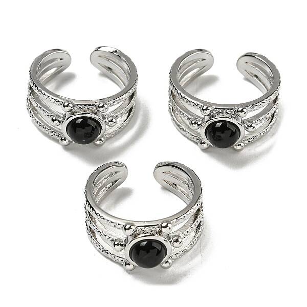 Natural Dyed & Heated Black Agate Adjustable Rings