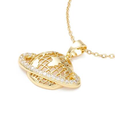 Clear Cubic Zirconia Planet Pendant Necklace