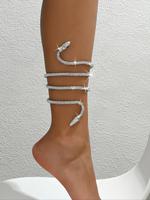Rhinestone Decorated Snake Design Anklet, Fashionable Jewelry for Women & Girls, Trendy All-match & Exquisite Jewelry for Bir...