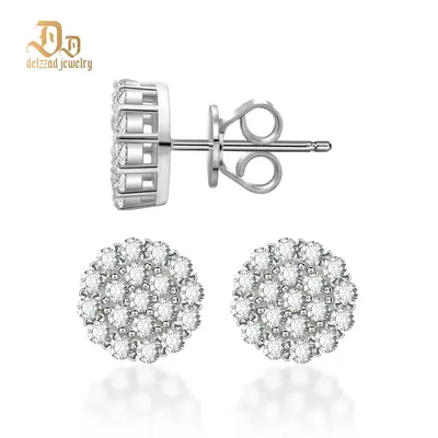 Delzzad Round VVS Synthetic Moissanite S925 Halo Stud Earrings Jewelry Perfect Birthday Mother’s Day Gift for Men Women Sil...