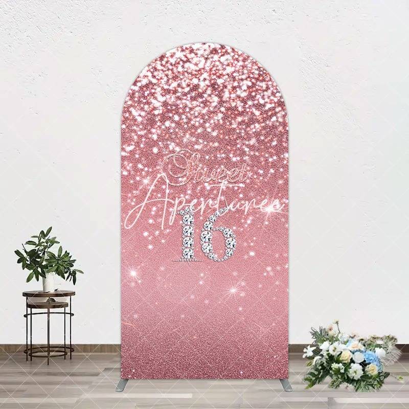 Aperturee Rose Gold Glitter Sweet 16 Birthday Arch Backdrop, 1.6X4FT(0.5X1.2M), 38.18 USD, arch backdrop kit, GH0A316-A