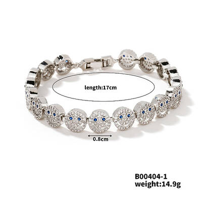 Fashionable Face Brass Rhinestone Link Chain Bracelets