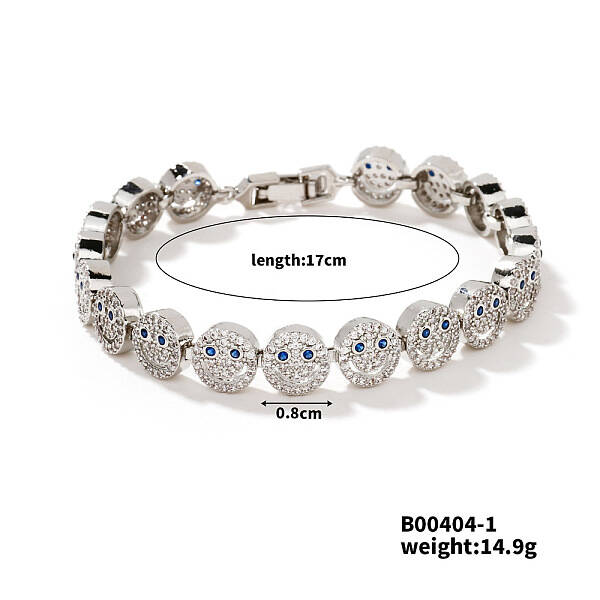 Fashionable Face Brass Rhinestone Link Chain Bracelets
