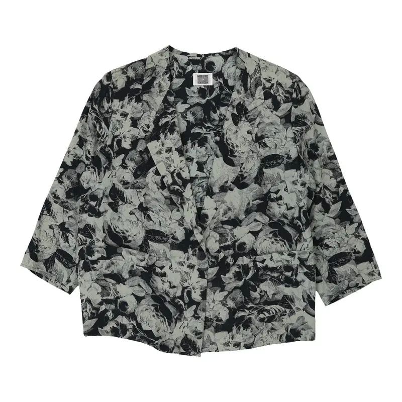 Perte By Krizia Floral Blazer - Large Black Silk | Size: large