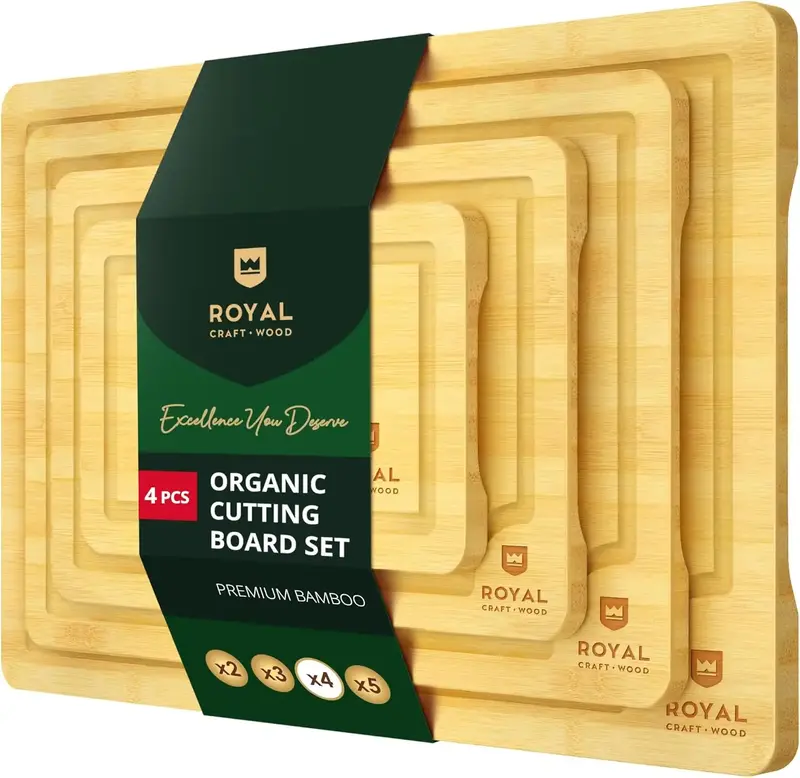 Royal Craft Wood Bamboo Cutting Board Set of 4, Sturdy Bamboo Chopping Boards for Kitchen - Wooden Cutting Boards with Juice ...