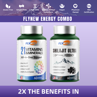 Flynew Shilajit Ultra & 21 All-in-One Vitamins Bundle - 120 Capsules with 85+ Trace Minerals & Pure Himalayan Organic Resin f...