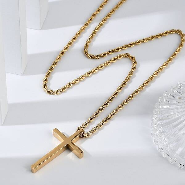 Religion Cross 304 Stainless Steel Pendant Rope Chain Necklaces