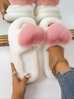 2025 Cute Pink Heart Design Plush House Fluffy Designer Slide, Casual Soft Slippers, Soft Comfy House Slippers Sandals, Warm ...