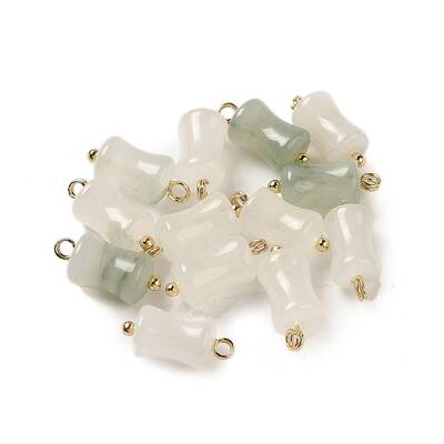Natural Jade Bamboo Stick Charms with Rack Plating Brass Loops
