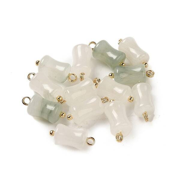 Natural Jade Bamboo Stick Charms with Rack Plating Brass Loops