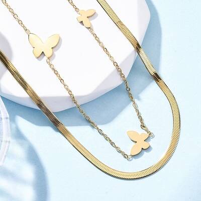 304 Stainless Steel Double Layer Link Chain Necklaces