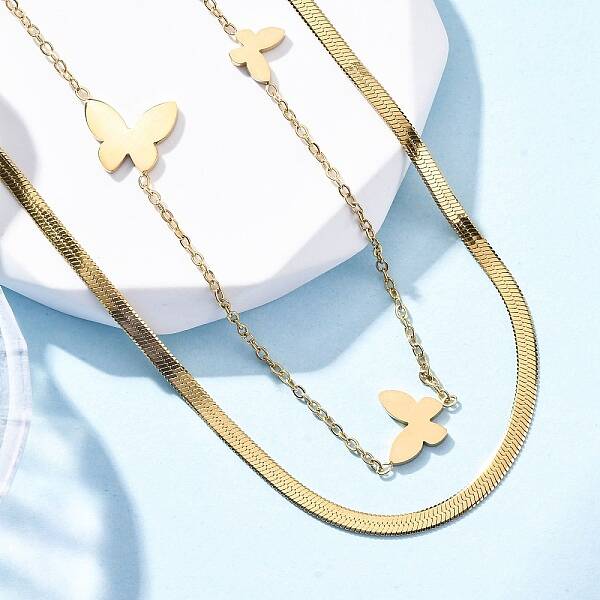 304 Stainless Steel Double Layer Link Chain Necklaces