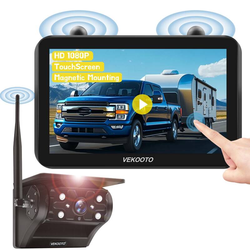 VEKOOTO VK7 Magnetic Solar Wireless Backup Camera 7'' IPS Touchscreen Monitor HD1080P No Wiring Rechargeable Camera for