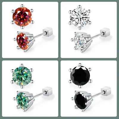 【#23】Classic Six-prong 0.5-1ct Synthetic Moissanite Stud Earrings, Plum blossom Cut Color Moissanite Earrings for Women w...