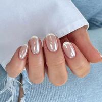 Short Almond Fake Nail, 30pcs/set French Style Press on Nails with Nail File & Jelly Glue, Removable Full Cover Artificial Fa...