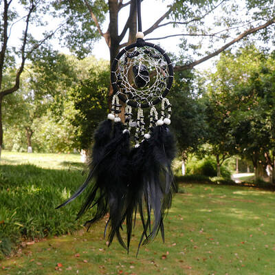 Natural Tourmaline Woven Web/Net with Feather Pendant Decorations