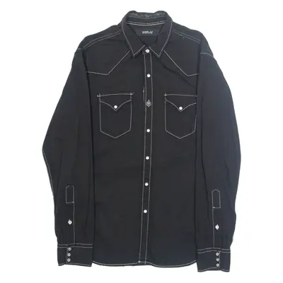 REPLAY Womens Plain Shirt Black Long Sleeve L