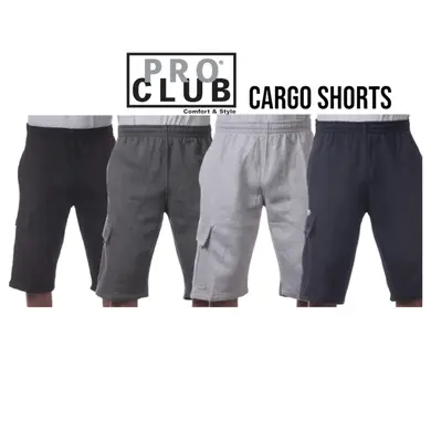 Pro Club Men's Fleece Cargo Shorts - Comfortable Relaxed Fit, Available in Various Colors, Ideal for Utility and Casual Wear