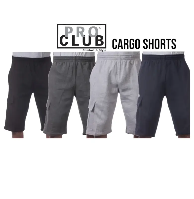 Pro Club Men's Fleece Cargo Shorts - Comfortable Relaxed Fit, Available in Various Colors, Ideal for Utility and Casual Wear