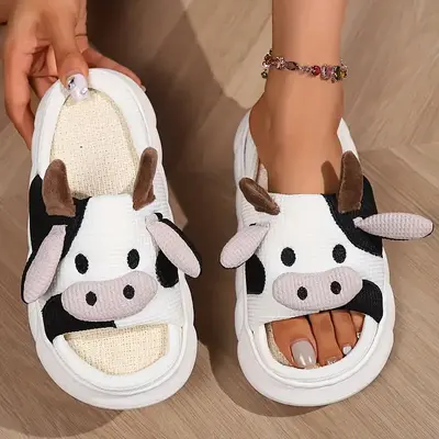 Black Friday New Trendy Cow Design Slippers, Casual Novelty Soft Cozy Cute Home Sandals, Fashion House Platform Slippers for ...