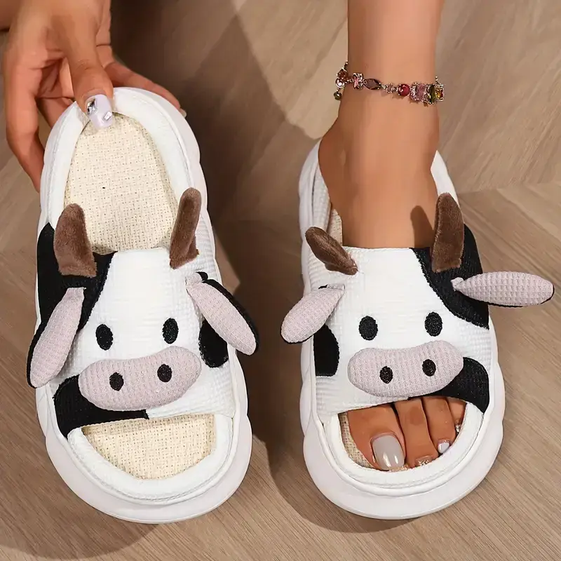 Black Friday New Trendy Cow Design Slippers, Casual Novelty Soft Cozy Cute Home Sandals, Fashion House Platform Slippers for ...