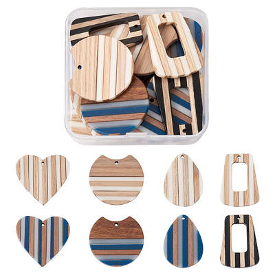 16Pcs 8 Style Resin & Wood Pendants
