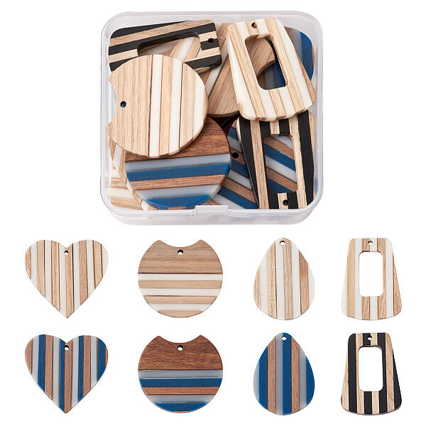 16Pcs 8 Style Resin & Wood Pendants
