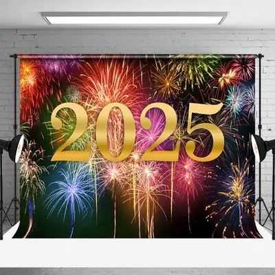 Aperturee Colorful Sparks Bloom 2025 Happy New Year Backdrop