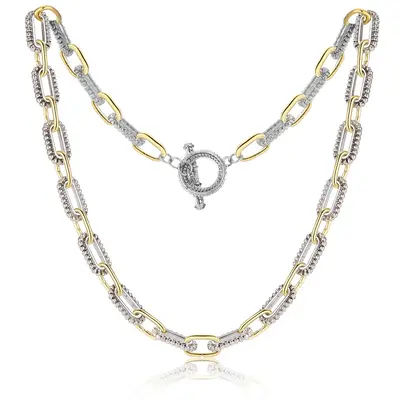 Mytys Trendy Two Tone Twist Wire Long Link Chain Necklace for Women Men Jewelry Gifts Long 48cm