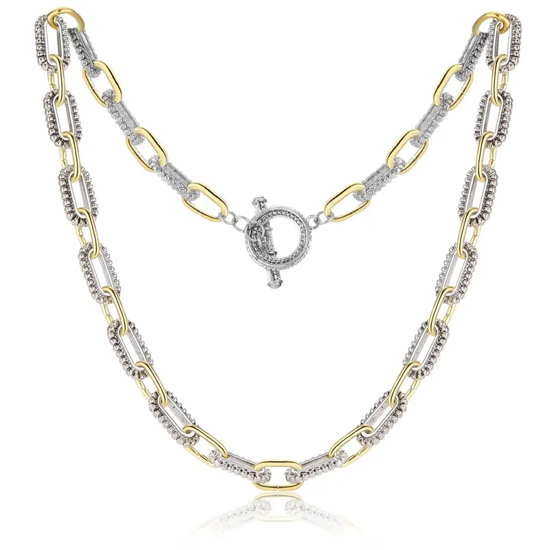 Mytys Trendy Two Tone Twist Wire Long Link Chain Necklace for Women Men Jewelry Gifts Long 48cm