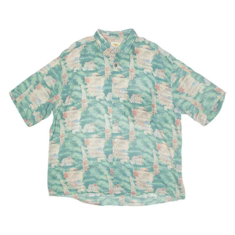CAMEL Shirt Green Crazy Pattern Short Sleeve Mens 2XL
