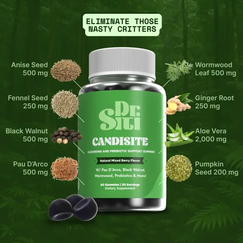Candida/Para Cleanse | Dr. Siti | 10-in-1 Advanced Formula with Black Walnut, Pau D’Arco, & Wormwood | Non-GMO | 60 Gummies