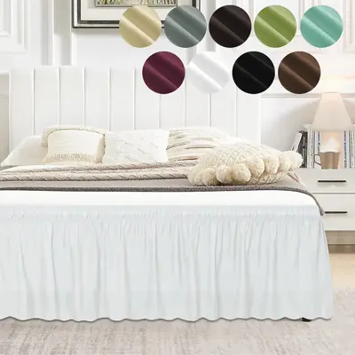 PureFit Ruffled Bed Skirt with Adjustable Elastic Belt - 14, 18, 22 Inch Drop, Solid Color Frame Cover for Queen, King and C-...