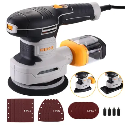 DEKO 3-in-1 300W Electric Orbital Sander Tool Speeds Adjustable Dust Collection Sandpapers For Wood Home Improvement DIY Proj...