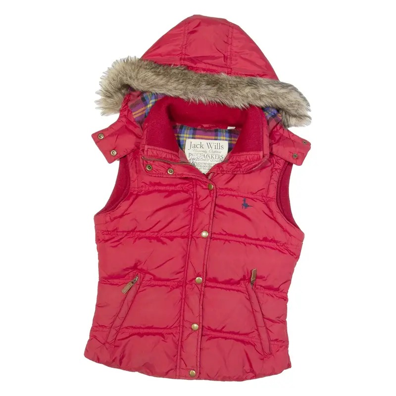 JACK WILLS Down Insulated Womens Puffer Gilet Red Hooded UK 8