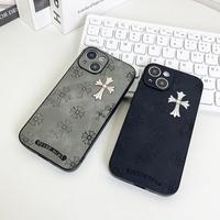 Cross logo leather phone case compatible with iPhone 16/15/14/13 Pro Max, iPhone 15/14Plus luxury pure plain leather ultra-th...