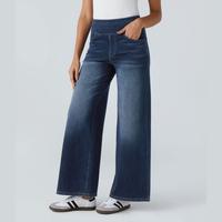 Halara Flex High Waisted Multiple Pockets Baggy Wide Leg Washed Stretchy Knit Casual Jeans Pants Denim#Summertime#Summer Wome...