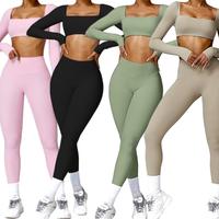 Two-Piece Women's Solid Square Neck Crop Top & High Waist Leggings Tracksuit Set - Sporty Breathable Outfits for Yoga Gym Wor...