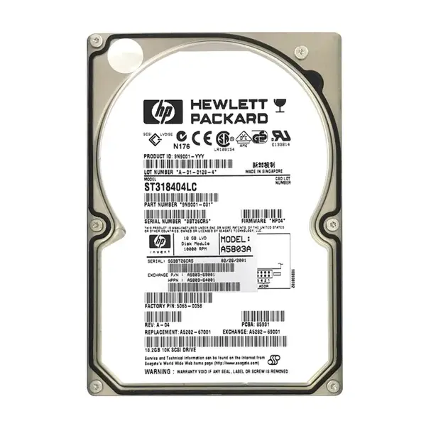 A5803-64001 HP 18.2GB Wide Ultra2 SCSI 10000 3.5-inch Hard Drive