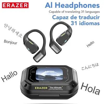 ERAZER Wireless Earbuds, Open-Ear Headphones, LED Lights Touchscreen, Ergonomic Ear Hooks, Ultra-Comfort, Snug Fit, HiFi Bass...