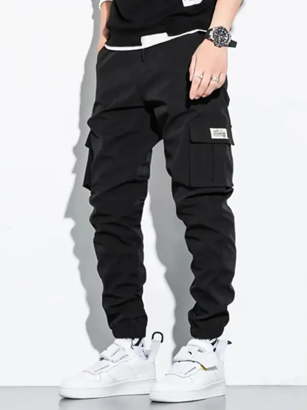 Men's Letter Patched Pocket Cargo Pants, Stylish Loose Drawstring Trousers, Drippy Outfits, Going Out Outfit, Menswear Clo...