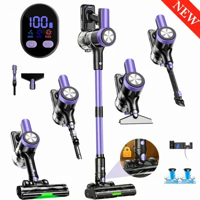 Cordless Vacuum Cleaner, 46KPa/500W Stick Vacuum with 55 Mins Runtime, Self-Standing Vacuum Cleaner for Home, LED Display, An...