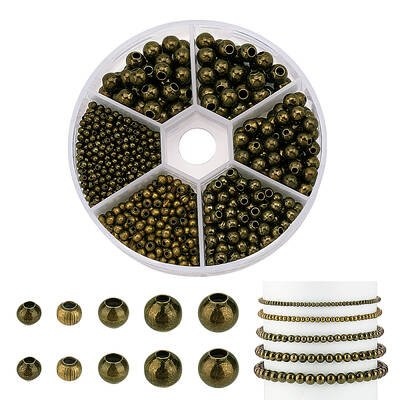 PH  1150pcs 5 Sizes Smooth Spacer Beads Antique Bronze Tiny Spacer Beads Loose Beads for Jewelry Making Supplies(2.4mm
