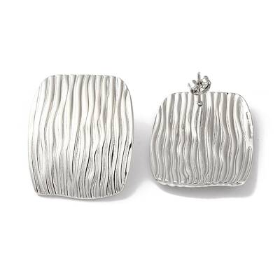 Non-Tarnish Stripe Rectangle 304 Stainless Steel Stud Earrings for Women