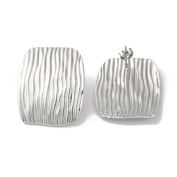 Non-Tarnish Stripe Rectangle 304 Stainless Steel Stud Earrings for Women