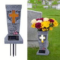 Solar Cemetery Grave Vase With LED For Fresh/Artificial Flowers Headstones Vases With Spikes Gravestone Decor Memorial Gifts ...