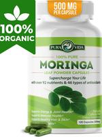 Moringa Powder Capsules Organic - Pura Vida  Moringa Leaf. Energy, Metabolism, & Immune Support. 120ct. 500mg Caps. Supplemen...