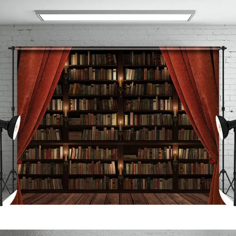 Horrible Red Curtain With Book Shelf Halloween Backdrop - Aperturee